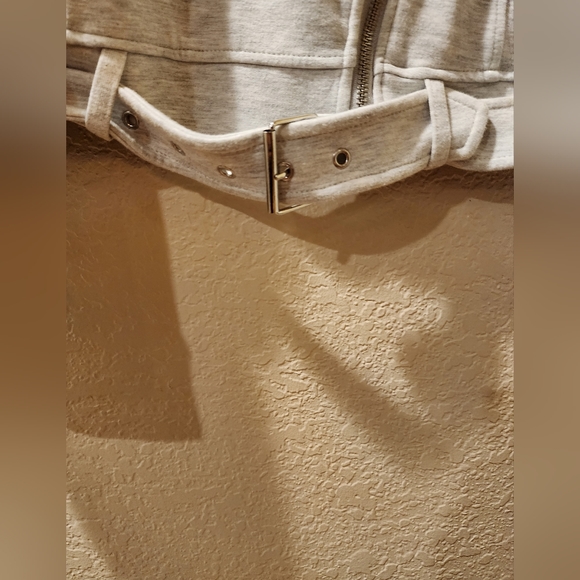 💕Zara Plush Jersey Biker Moto Jacket Women Light Heather Grey Cotton Size L - Picture 2 of 6